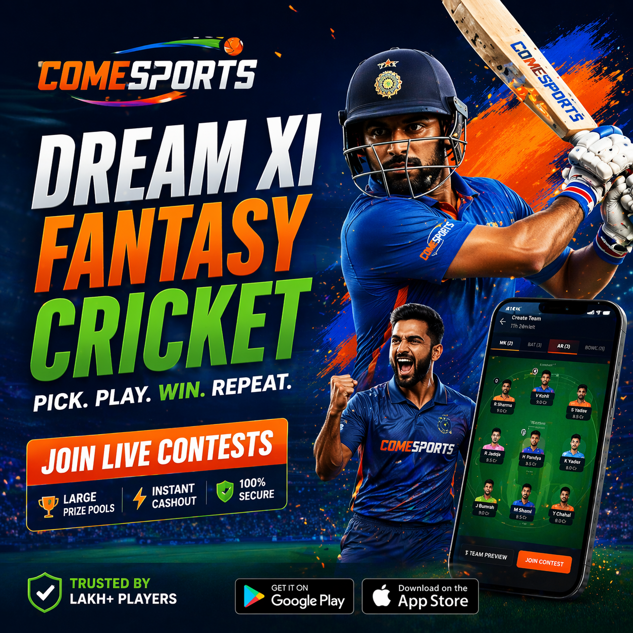Come Cricket Link fantasy sports main visual